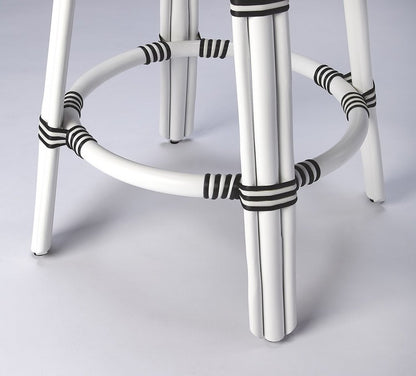 24" Black And White Heavy Duty Plastic And Rattan Backless Counter Height Bar Chair