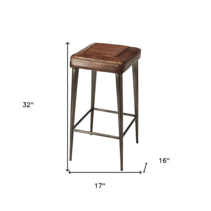 32" Brown and Gray Manufactured Wood and Iron Backless Counter Height Bar Chair
