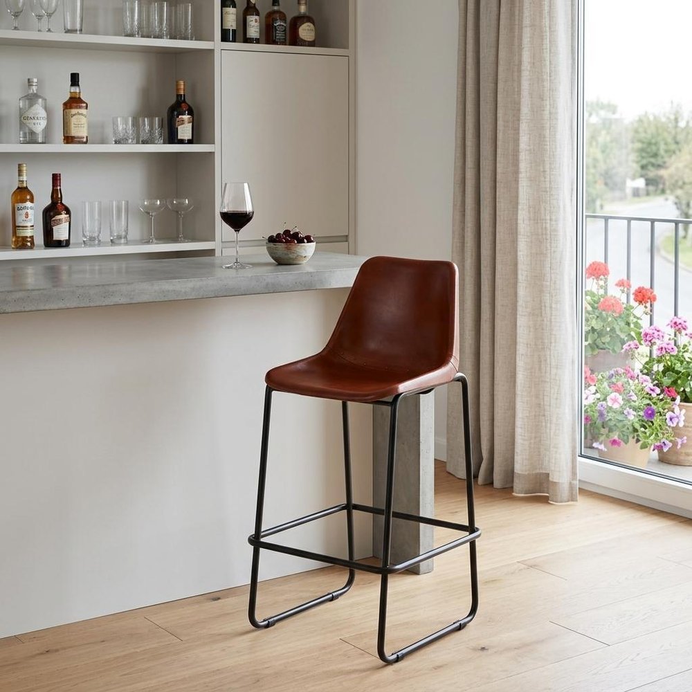 28" Brown And Black Wood And Iron Bar Chair