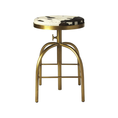 Black Off White And Gold Genuine Leather And Iron Backless Adjustable Height Swivel Bar Chair