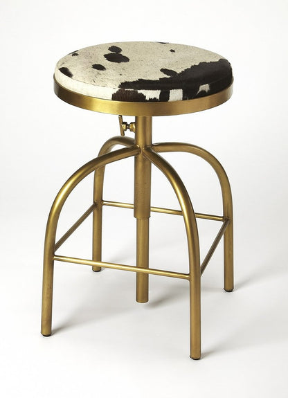 Black Off White And Gold Genuine Leather And Iron Backless Adjustable Height Swivel Bar Chair