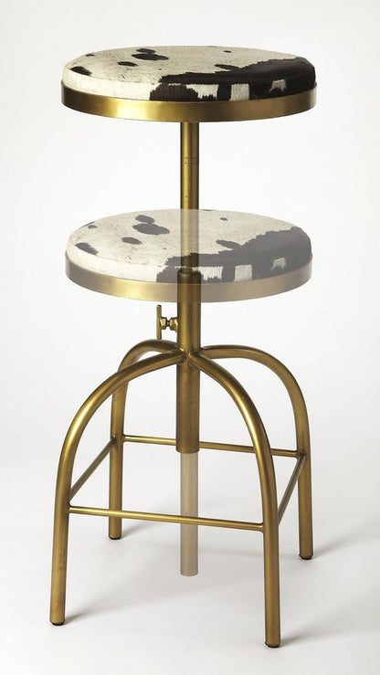 Black Off White And Gold Genuine Leather And Iron Backless Adjustable Height Swivel Bar Chair