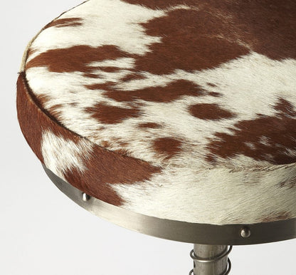 Brown White And Silver Genuine Leather And Iron Backless Swivel Bar Chair