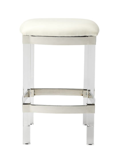 24" White And Clear Faux Leather And Acrylic Backless Counter Height Bar Chair