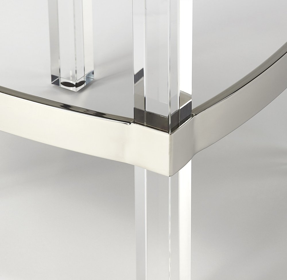 24" White And Clear Faux Leather And Acrylic Backless Counter Height Bar Chair