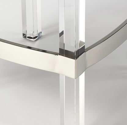 24" White And Clear Faux Leather And Acrylic Backless Counter Height Bar Chair