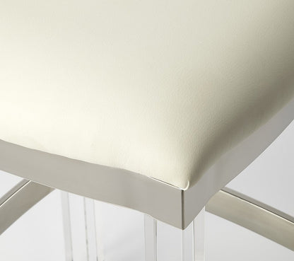 24" White And Clear Faux Leather And Acrylic Backless Counter Height Bar Chair