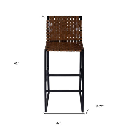 28" Brown And Black Iron Counter Height Bar Chair