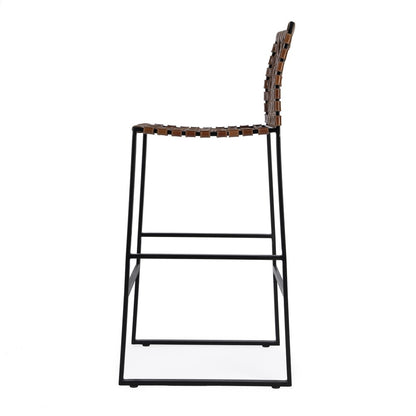 28" Brown And Black Iron Counter Height Bar Chair
