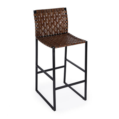 28" Brown And Black Iron Counter Height Bar Chair