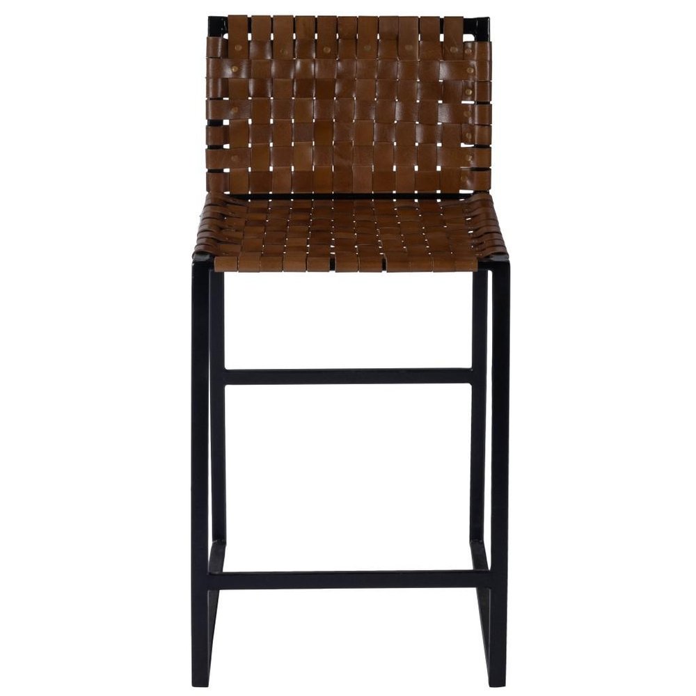 36" Brown And Black Leather And Genuine Leather And Iron Bar Chair