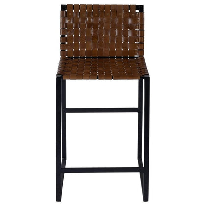 36" Brown And Black Leather And Genuine Leather And Iron Bar Chair