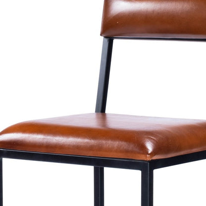 27" Brown And Black Genuine Leather And Iron Bar Chair