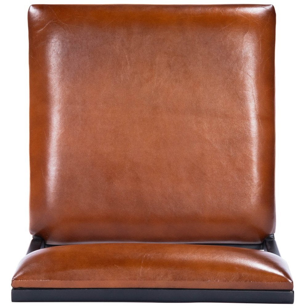 27" Brown And Black Genuine Leather And Iron Bar Chair