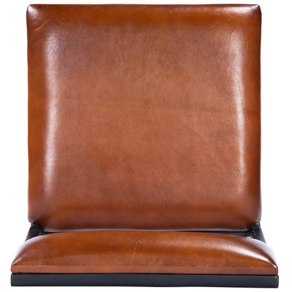 27" Brown And Black Genuine Leather And Iron Bar Chair