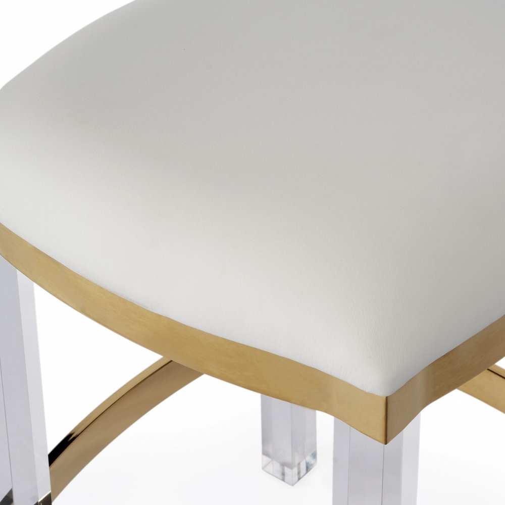 24" White and Clear Stainless Steel and Steel Backless Counter Height Bar Chair