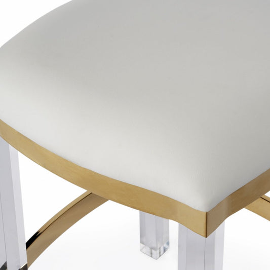 24" White and Clear Stainless Steel and Steel Backless Counter Height Bar Chair