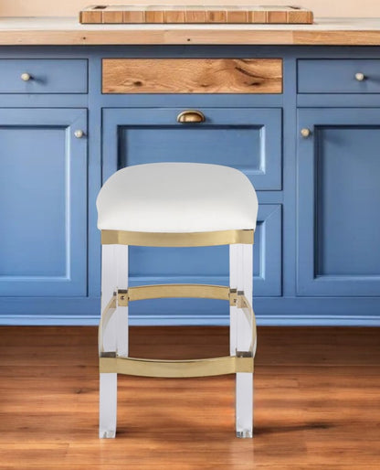 24" White and Clear Stainless Steel and Steel Backless Counter Height Bar Chair