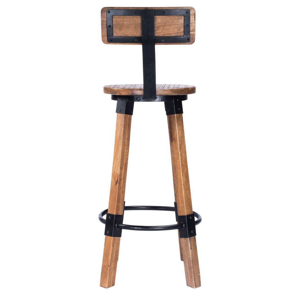 28" Brown And Natural Solid Wood And Iron Bar Chair