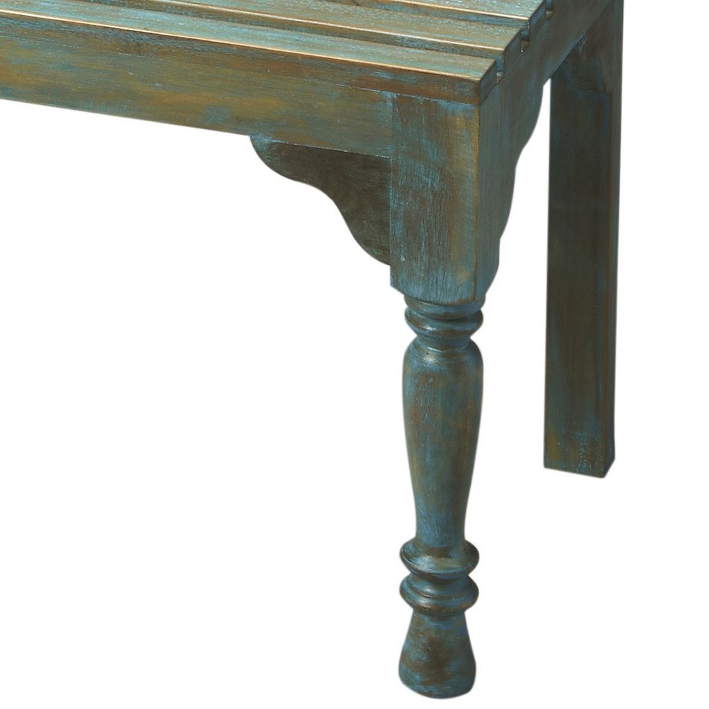30" Blue Solid Wood Garden Patio Bench
