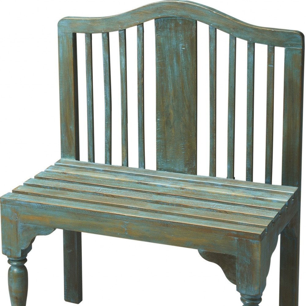 30" Blue Solid Wood Garden Patio Bench