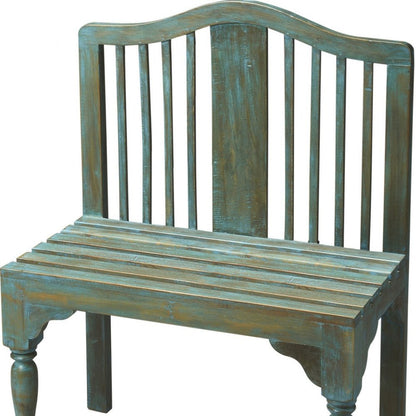 30" Blue Solid Wood Garden Patio Bench