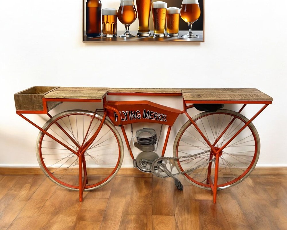 72" Orange Flying Merkel Motorcycle Bar Cart