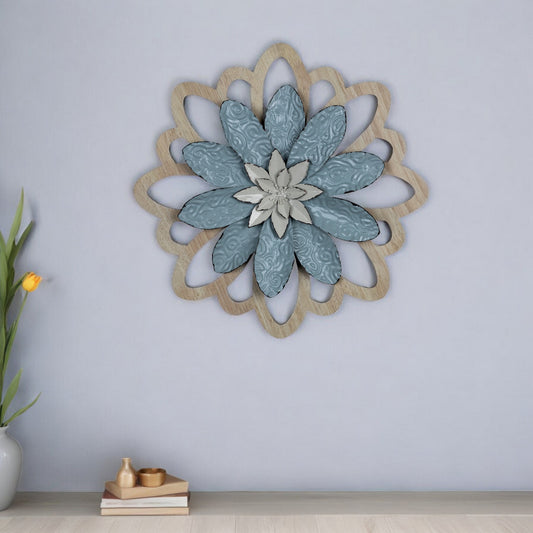 Blue Embossed Floral Wall Decor