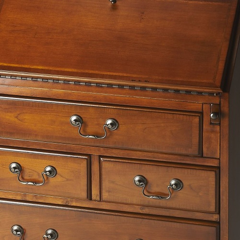 26" Brown Solid Wood Secretary Desk With Five Drawers