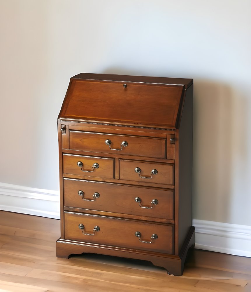 26" Brown Solid Wood Secretary Desk With Five Drawers