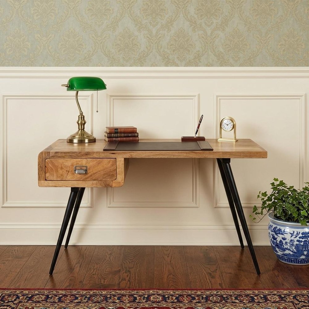 54" Brown And Black Mango Wood Writing Desk