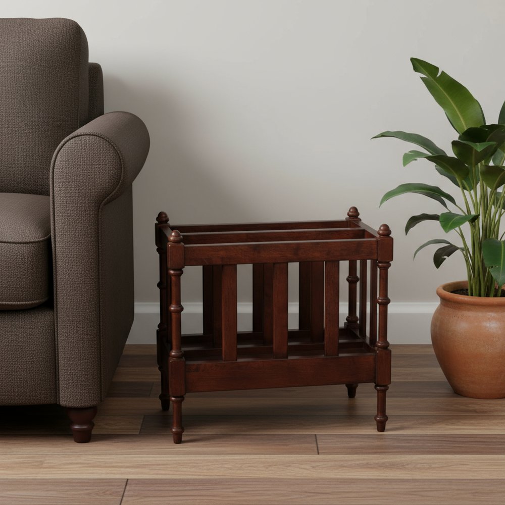 17" Brown Solid Wood Magazine Holder