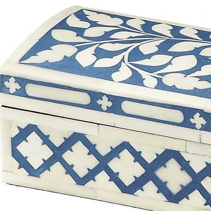 12" Blue And White Bone Inlay Box With Lid