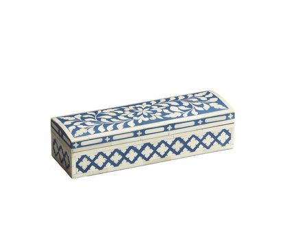 12" Blue And White Bone Inlay Box With Lid