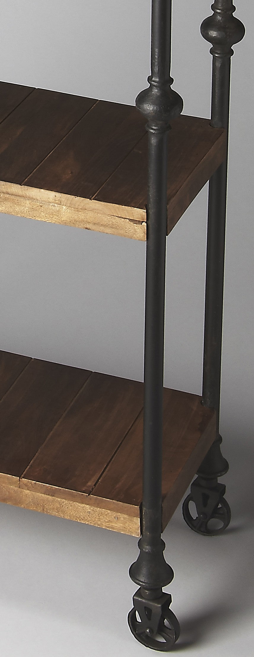 62" Brown Iron and Wood Three Tier Bookcase