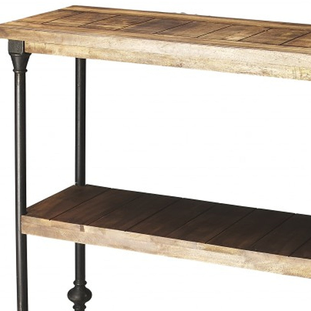 62" Brown Iron and Wood Three Tier Bookcase