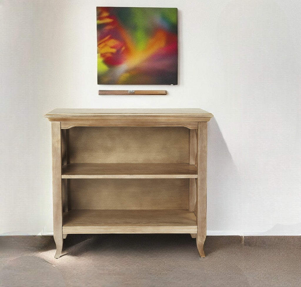 30" Brown Wood Two Tier Bookcase