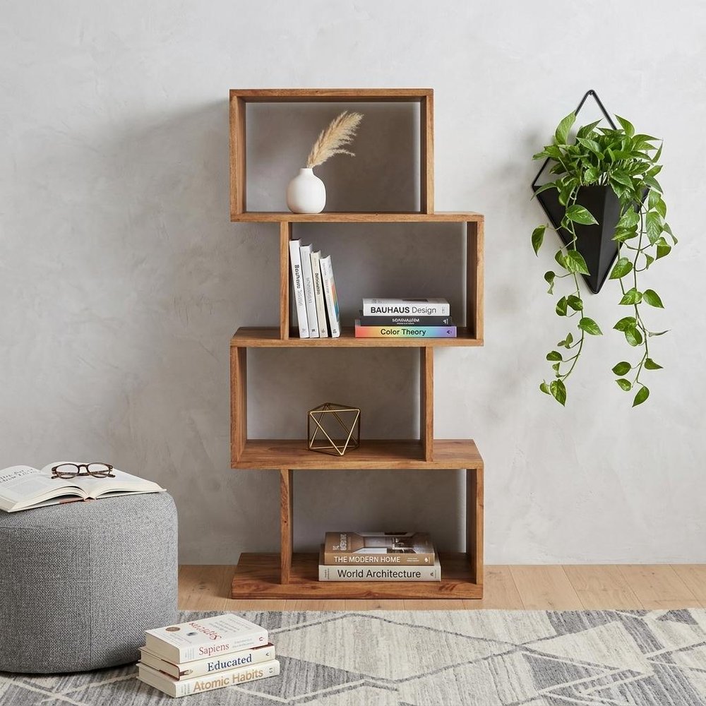 48" Brown Wood Three Tier Bookcase