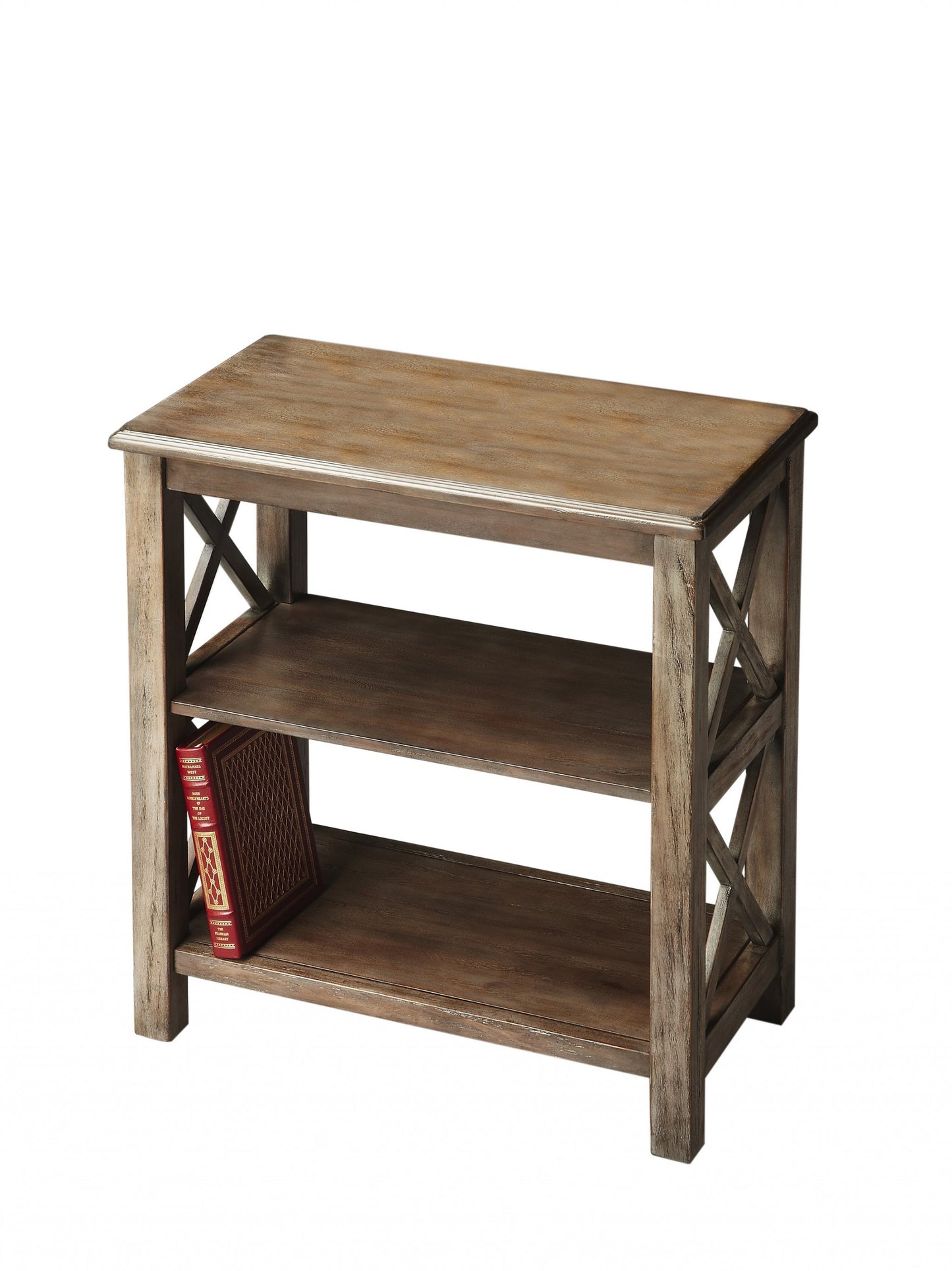 25" Brown Wood Two Tier Bookcase