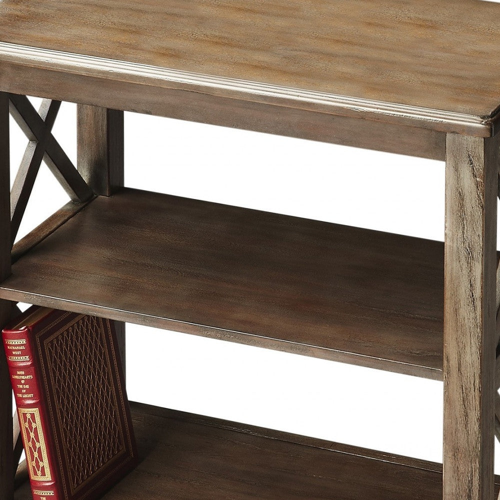 25" Brown Wood Two Tier Bookcase