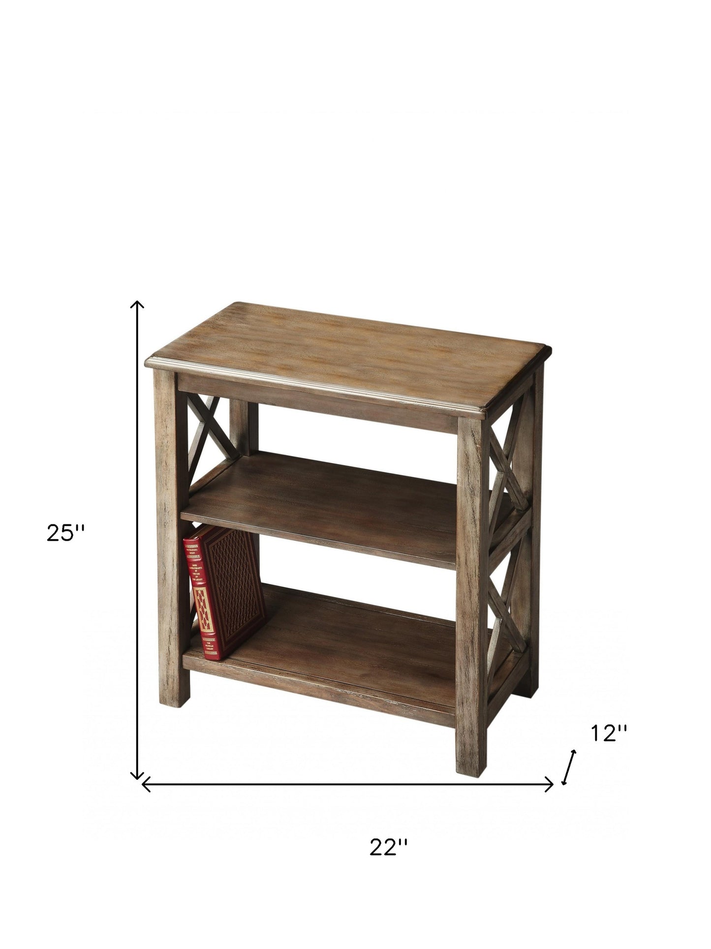 25" Brown Wood Two Tier Bookcase