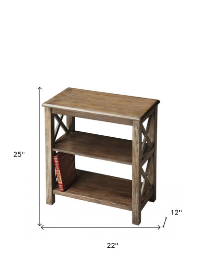 25" Brown Wood Two Tier Bookcase