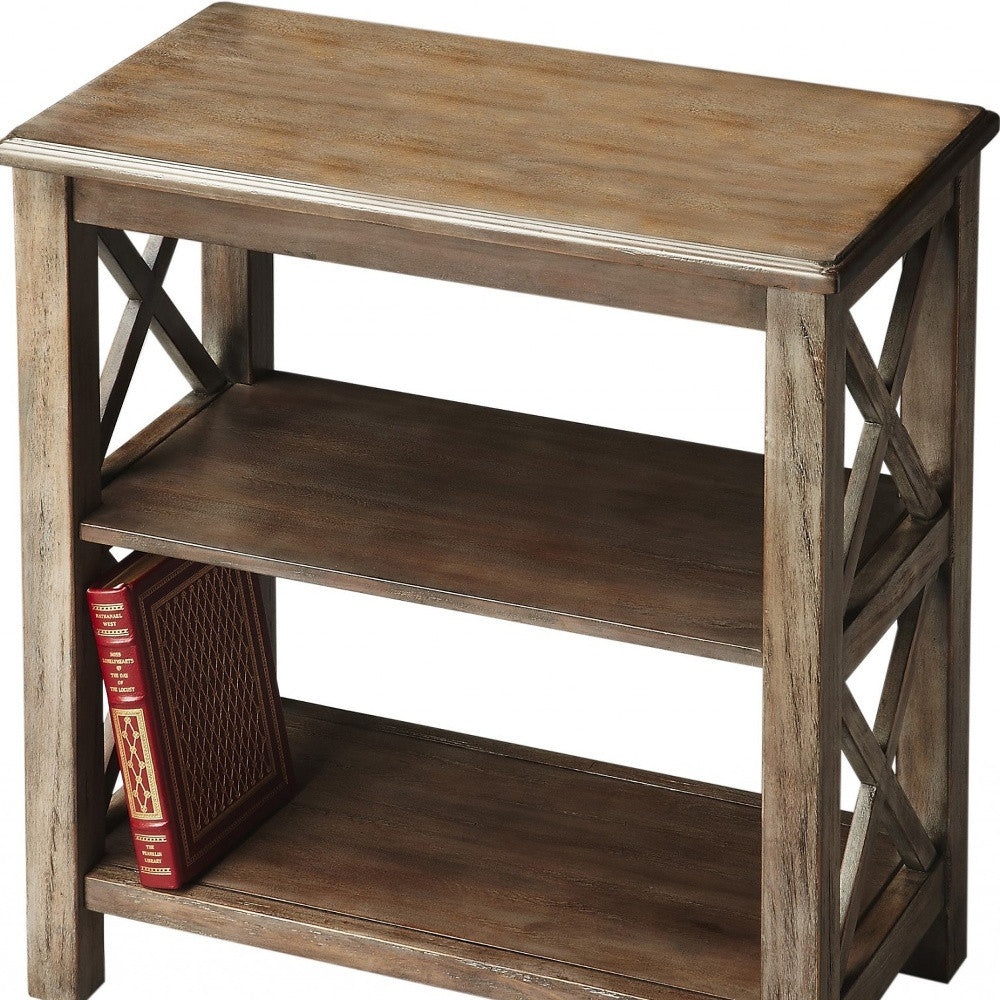 25" Brown Wood Two Tier Bookcase