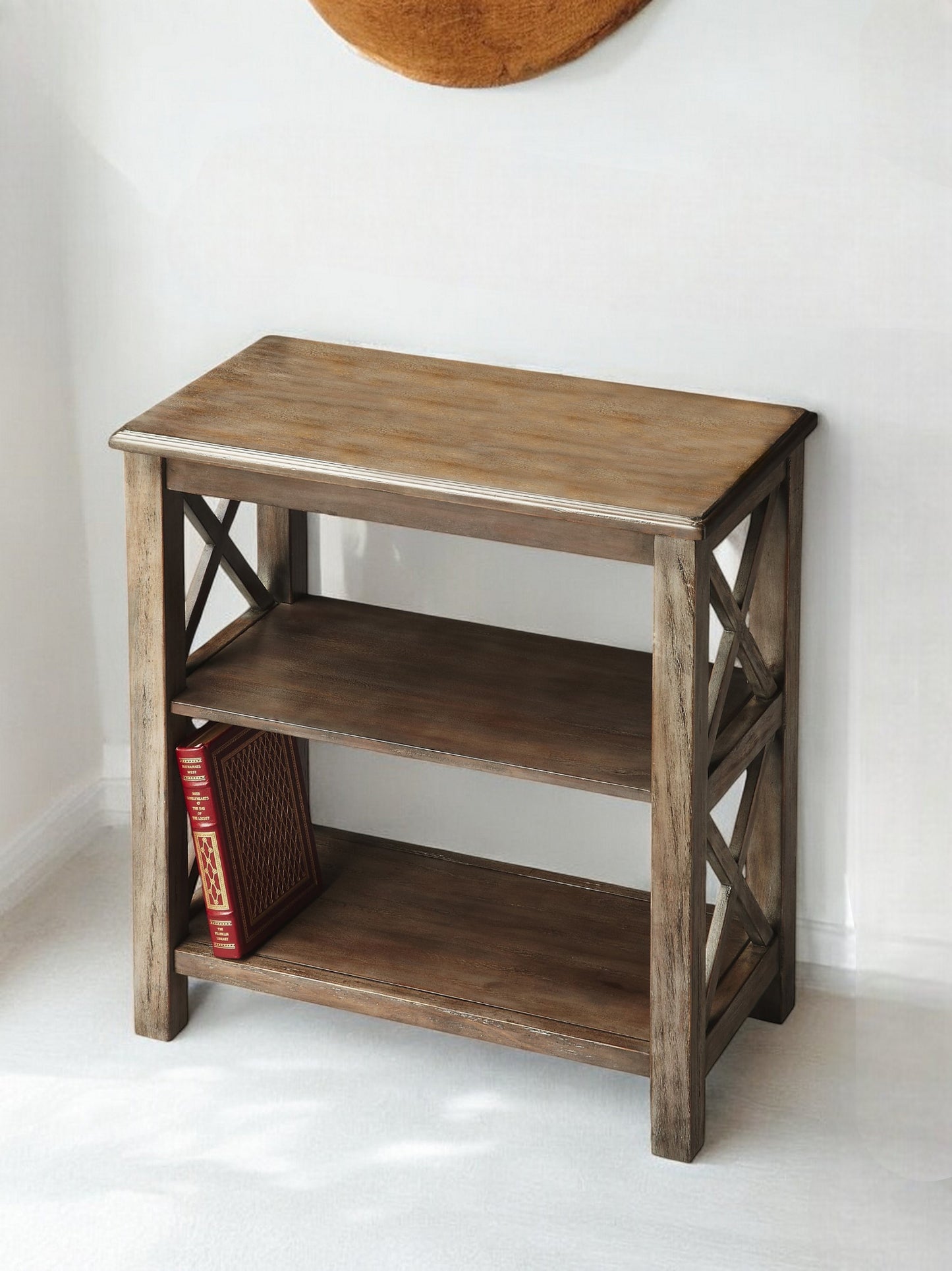 25" Brown Wood Two Tier Bookcase