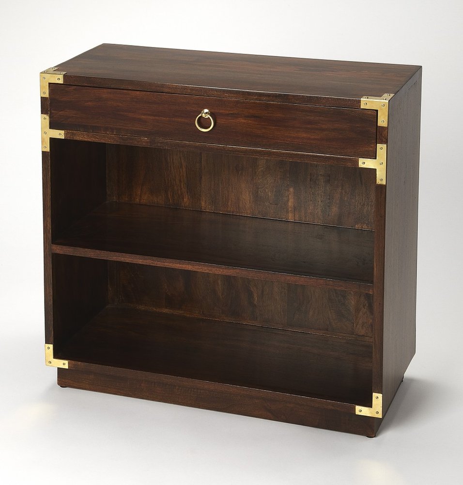 28" Dark Brown Wood Two Tier Bookcase with A Drawer