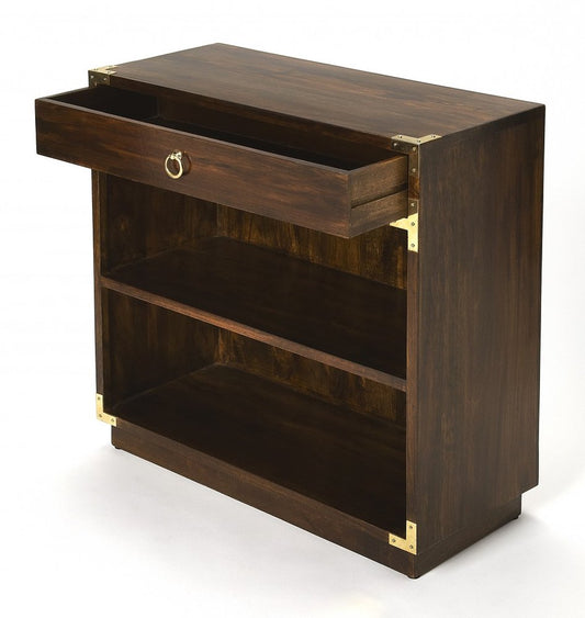 28" Dark Brown Wood Two Tier Bookcase with A Drawer