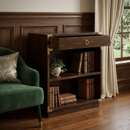 28" Dark Brown Wood Two Tier Bookcase with A Drawer