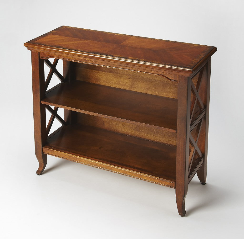 30" Brown Solid and Manufactured Wood and Solid Wood Two Tier Bookcase