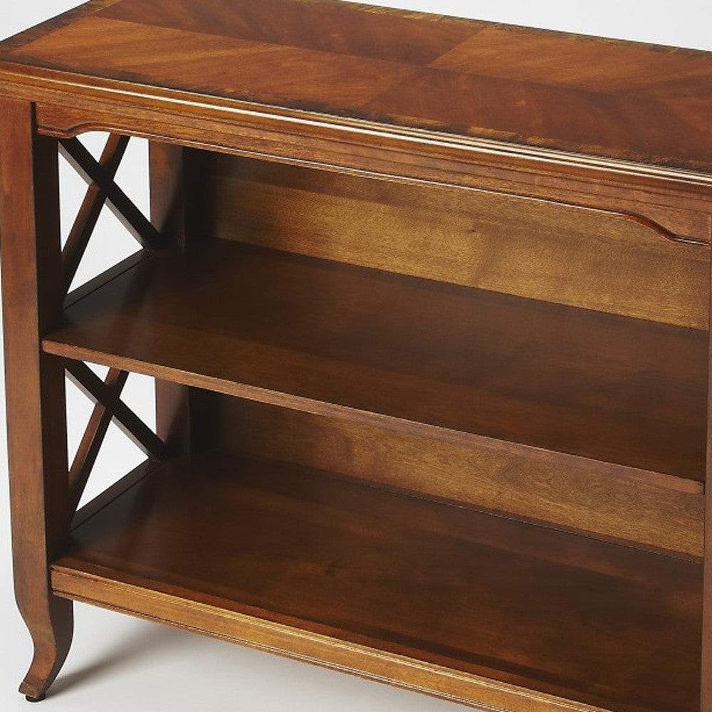 30" Brown Solid and Manufactured Wood and Solid Wood Two Tier Bookcase
