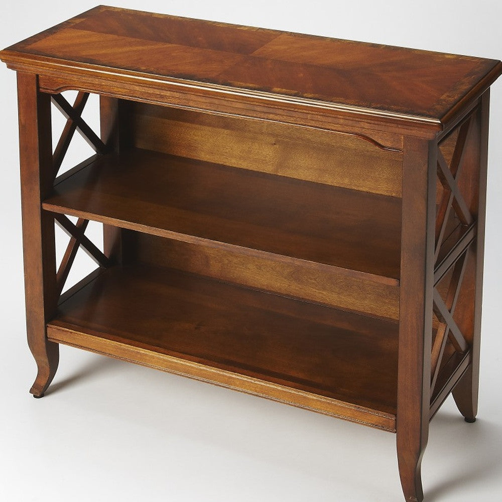 30" Brown Solid and Manufactured Wood and Solid Wood Two Tier Bookcase